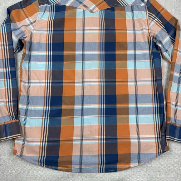 Aeropostale Mens Large Plaid Shirt Western Pearl Snap Button Long Sleeve Orange - Picture 9 of 16
